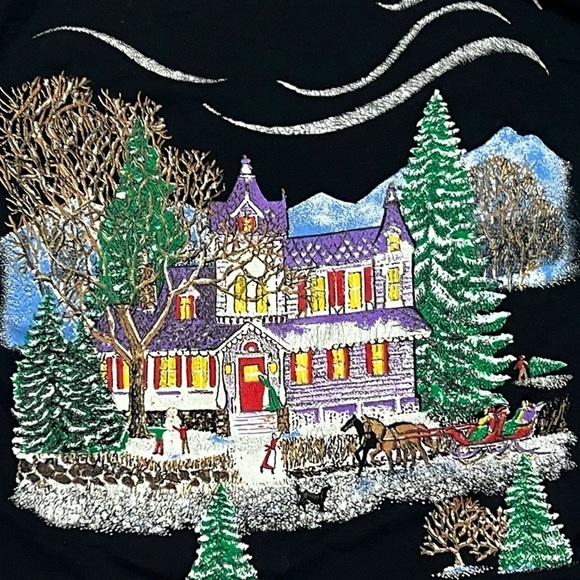 Vintage 1980s Christmas on Main Street Xmas 80s Ugly Sweater Sweatshirt - Picture 4 of 7